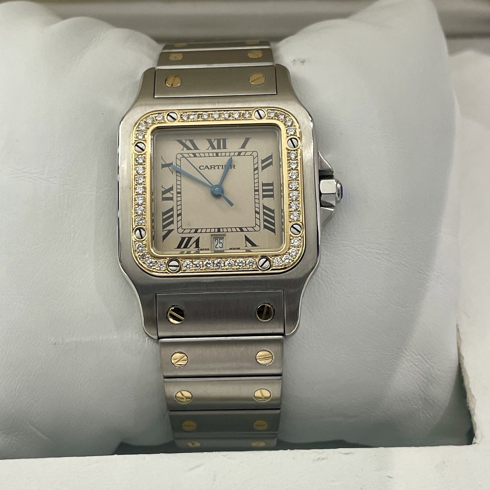 CARTIER SANTOS GALBEE LARGE YELLOW GOLD STAINLESS DIAMOND BEZEL ref: 187901