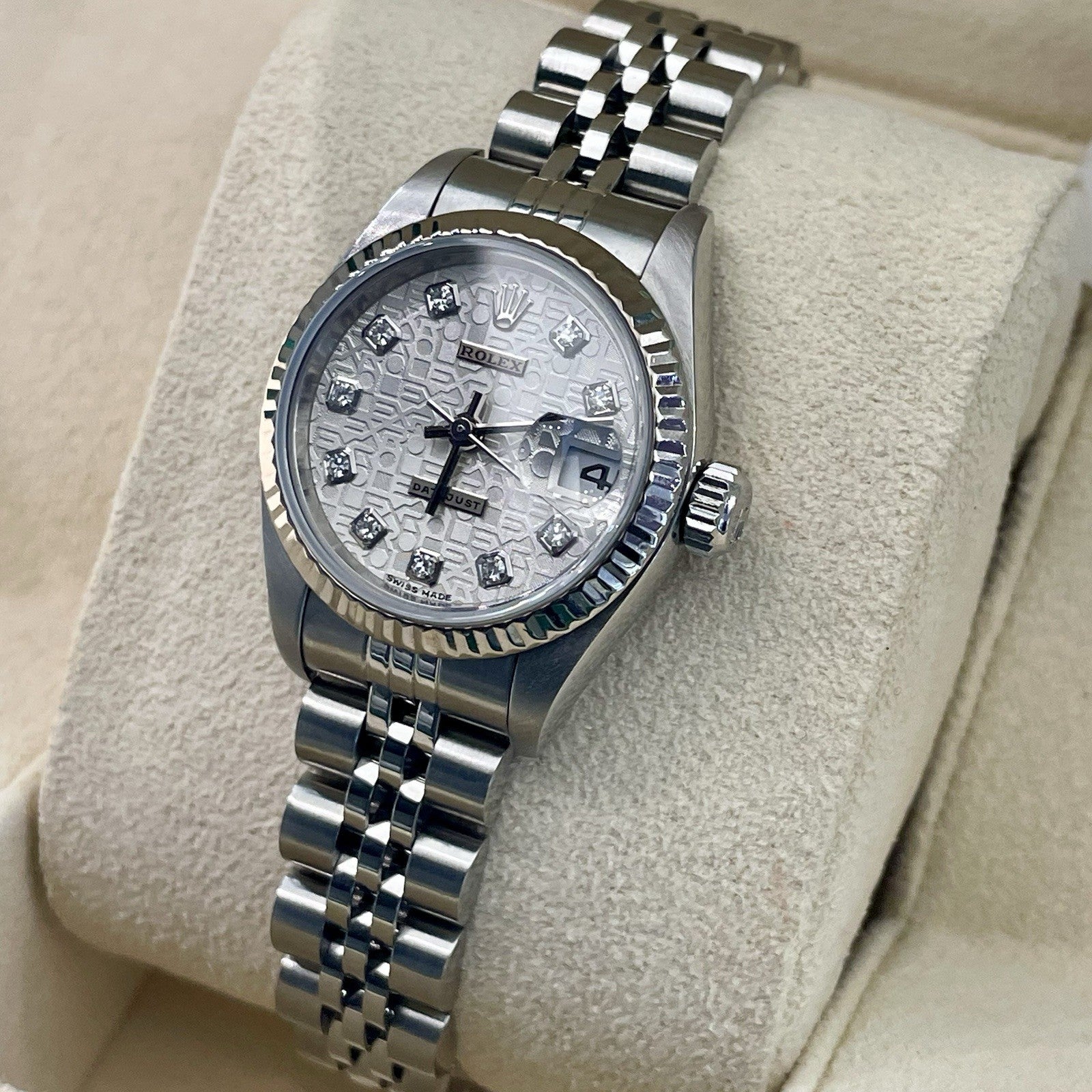 ROLEX DATEJUST 26mm SILVER ANNIVERSARY DIAMOND DIAL STAINLESS JUBILEE ref: 79174