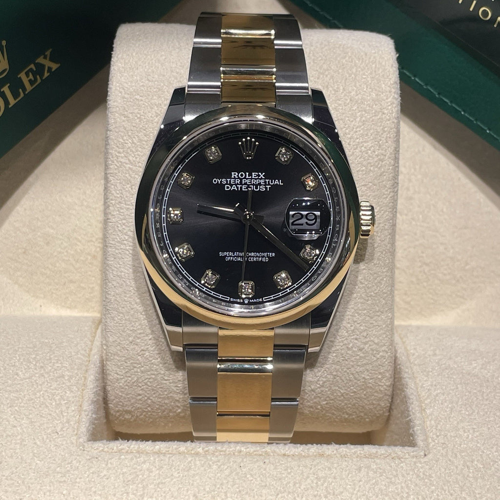 ROLEX DATEJUST 36mm BLACK DIAMOND DIAL YELLOW GOLD OYSTERSTEEL ref: 126203