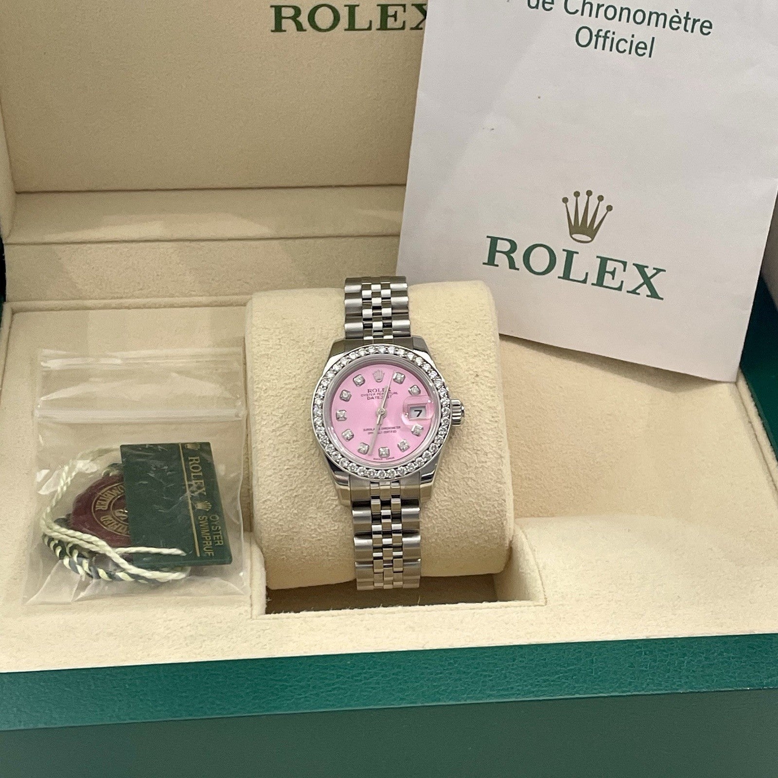 ROLEX LADY-DATEJUST 26mm PINK DIAMOND DIAL DIAMOND BEZEL JUBILEE ref: 179174