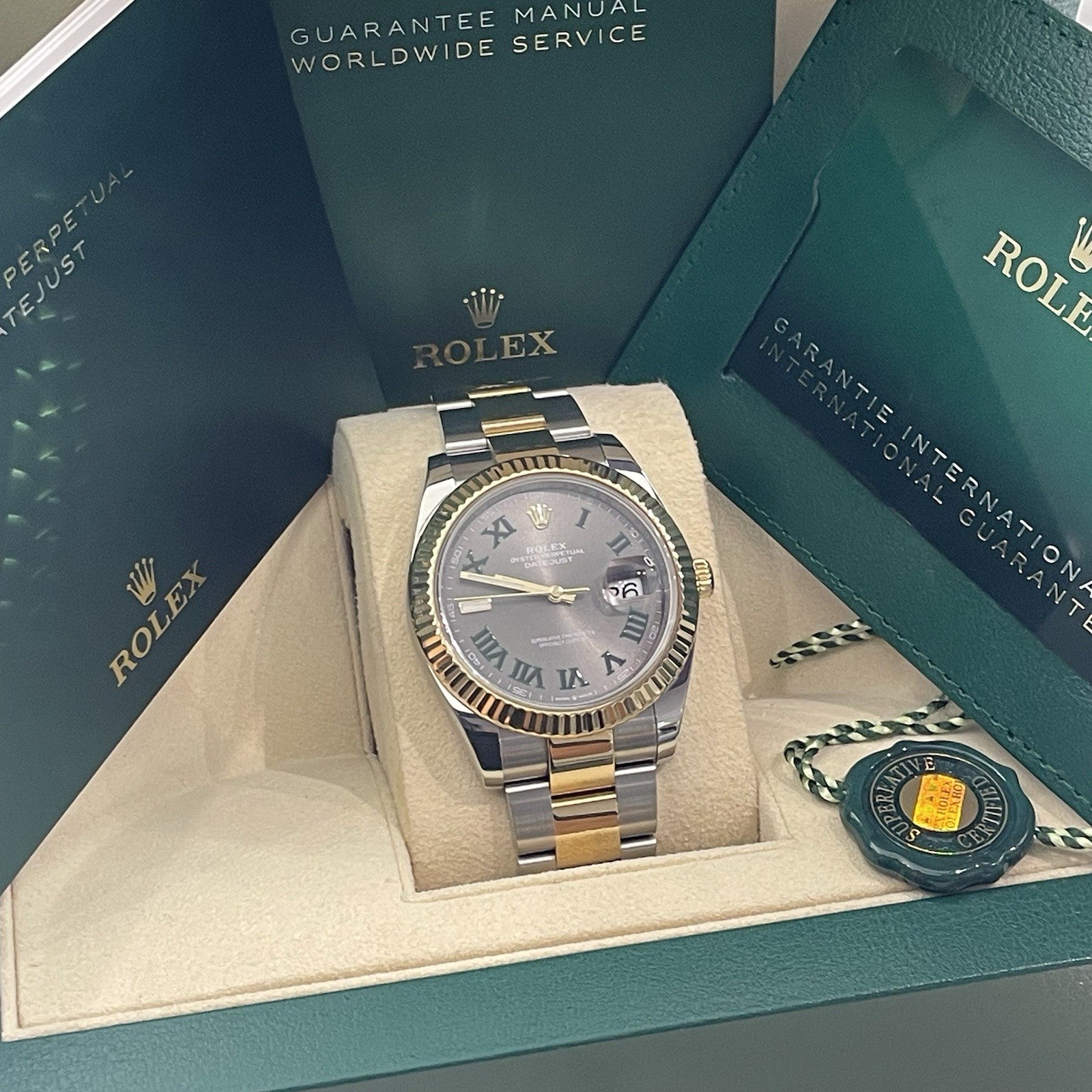 ROLEX DATEJUST 41mm WIMBLEDON DIAL YELLOW GOLD OYSTERSTEEL FLUTED ref: 126333